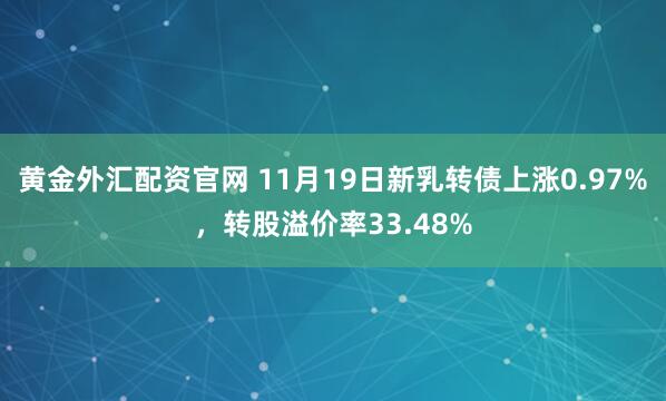 黄金外汇配资官网 11月19日新乳转债上涨0.97%，转股溢价率33.48%